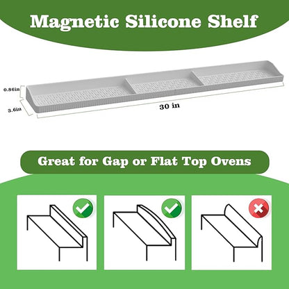 30 Inch Silicone Stove Top Shelf Magnetic for Kitchen, Strong Magnetic Heat Resistant Spice Rack Organizer for Over Stove Oven (White)