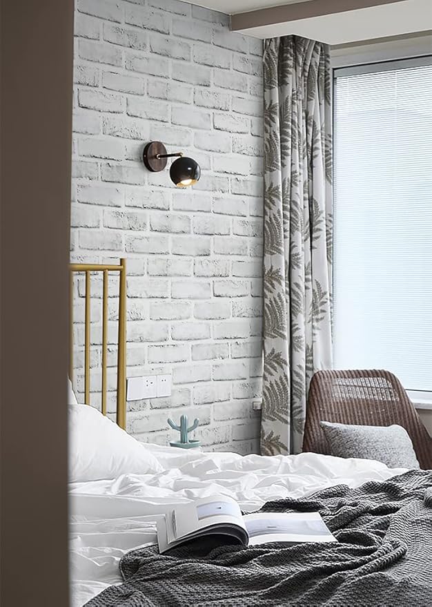 Timeet Brick Wallpaper Peel and Stick Wallpaper White Grey Brick Wallpaper Self Adhesive Removable Wall Paper for Bedroom Living Room Decoration 17.7in x 197in