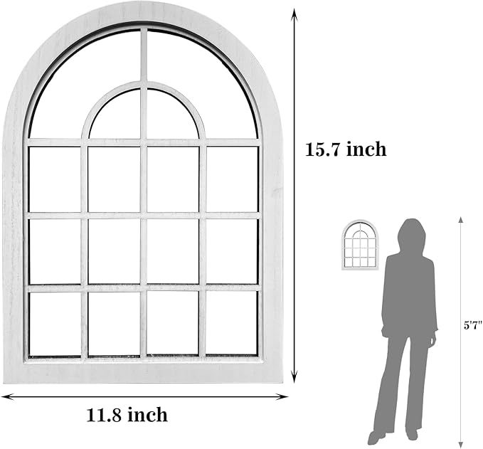 ZEXUIRU 2PCS Arched Window Wall Mirror,Rustic Farmhouse Accent Mirror, Wood Framed Entry Mirror for Living Room,Bathroom,Bedroom,Kitchen,15.7x11.8 Inches
