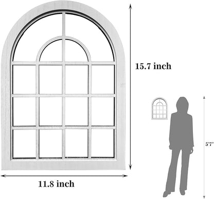 ZEXUIRU 2PCS Arched Window Wall Mirror,Rustic Farmhouse Accent Mirror, Wood Framed Entry Mirror for Living Room,Bathroom,Bedroom,Kitchen,15.7x11.8 Inches
