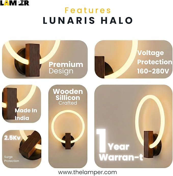 Lamper Lunaris Halo LED Wall Light Hardwired 1 Pack Modern Ring Wall Sconce for Bedroom & Living Room Warm White Indoor Wall Mounted Light Fixture for Hallway, Office & Accent Wall Décor