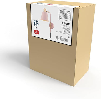 GLOBE Electric Cleo 1-Light Plug-in or Hardwire Wall Sconce, Blush Pink, Matte Brass Accents, Black Cloth Cord, Bulb Not Included (Pack of 4)