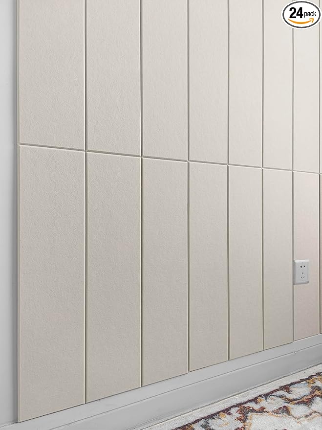 Shiplap Felt Wall Panels for Interior Wall Decor, Accent Wall Paneling for Bedroom Living Room & Office, Peel and Stick, Sound Absorbing – 24 Pack Felt Wall Tiles with Adhesive - Beige