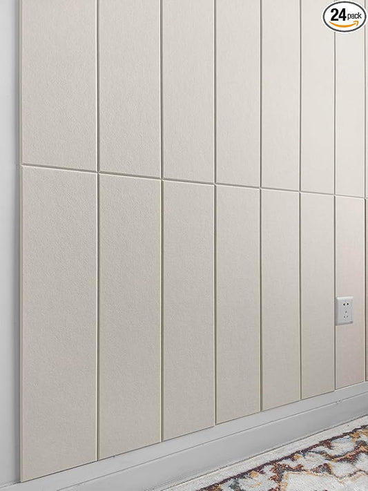 Shiplap Felt Wall Panels for Interior Wall Decor, Accent Wall Paneling for Bedroom Living Room & Office, Peel and Stick, Sound Absorbing – 24 Pack Felt Wall Tiles with Adhesive - Beige