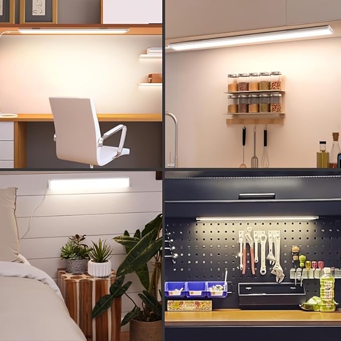 15.8in Under Cabinet Lights, 84 LED/12W Super Bright, Dimmable with Memory Function, 3‑Color Temperature, Ultra‑Slim Magnetic Under Counter Lighting for Kitchen, Cabinet & Shelf (1)