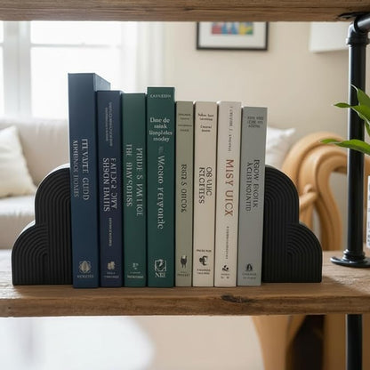 6.6‘’ Decorative Resin Book Ends for Shelves - Modern Bookends for Heavy Books - Minimalist Book Stopper for Aesthetic Home Office Bookshelf Decor - Stylish Gifts for Book Lovers (Black)
