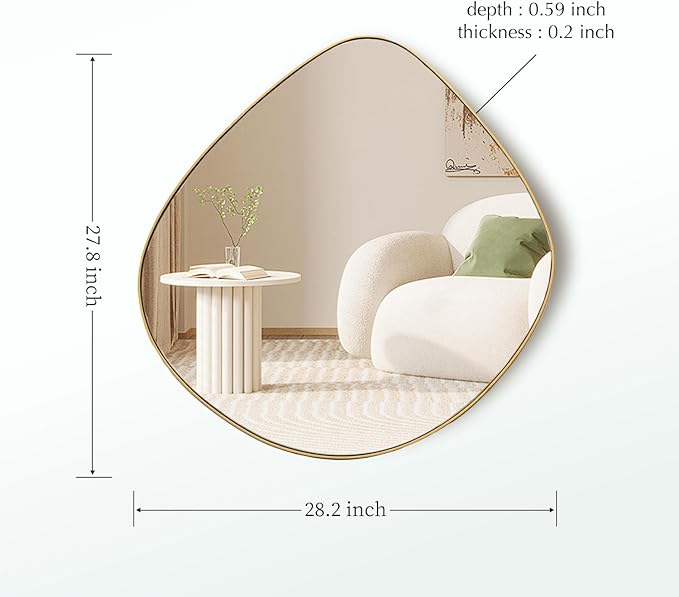 Asymmetrical Wall Mirror Matel Gold Framed Wall Mirror for Living Room Bedroom Bathroom Entryway Wall Decor 28.2