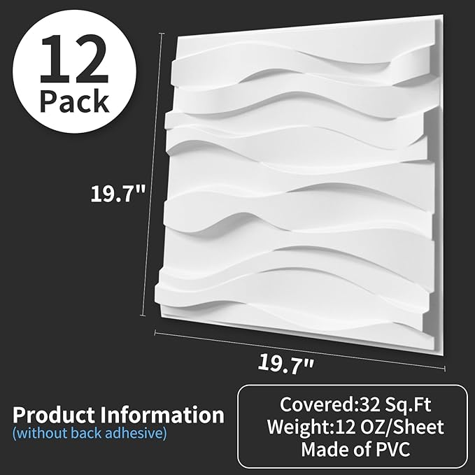 Art3d Decorative 3D Wall Panel, 32 Sq.FT PVC Interior Wall Decor for Living Room, Bedroom, Lobby, Office, Shopping Mall, White