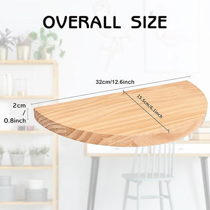 Small Floating Plant Shelves Set of 2 - Rustic Wood Half Circle Shelves for Bedroom Living Room Bathroom Kitchen Office (Natural)