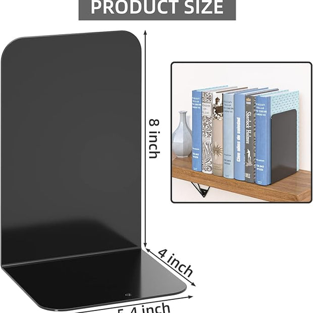 VFINE Bookends 1 Pair, Black Metal Book Ends, Heavy Bookends for Shelves, Book Stopper for Heavy Books, Book Organizer for Home Office School Supplies