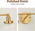 2-Lights Gold Bathroom Vanity Light, Industrial Hardwired Double Sconce Over Mirror with Clear Ribbed Globe Glass Shades, E26 Base Light Fixture for Bathroom Bedroom Hallway Farmhouse Decor