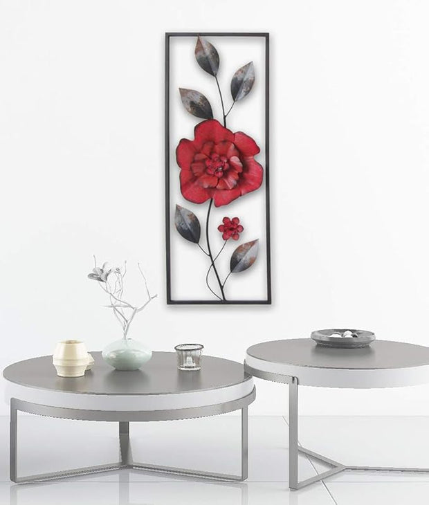 All American Collection New Modern Chic Aluminum/Metal Wall Decor Frame 12"x30" (Red Flower)