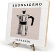 Coffee Bar Decor Sign,Wooden Vintage Plaque with CoffeePot Pattern-Buongiorno Espresso,Funny Farmhouse Decor for Coffee Station, Kitchen Café or Shelf Display(White)
