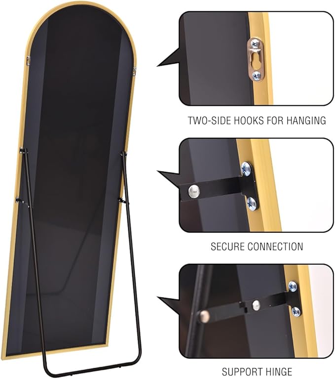 Arched Full Length Mirror, 18x58 in Gold, Wall or Floor Mounted, Bedroom Mirror