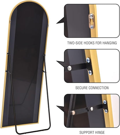 Arched Full Length Mirror, Floor Mirror with Stand, 71"x26" Large Wall Mirror Full Length, Body Floor Mirror, Wall Mounted for Bedroom, Gold