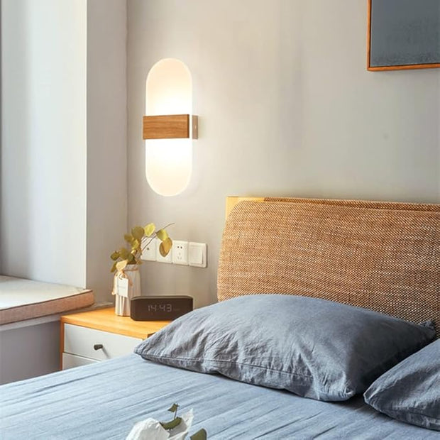 Minimalist Round Disc Wall Sconce LED Wall Light Dimmable Lighting Fixture Farmhouse Wood Wall Light Rectangle Modern Nordic Hallway Wall Mounted Lamp for Living Room Bedroom Stairway Porch
