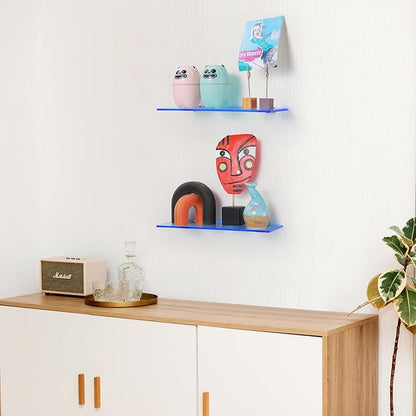 iobiotio Small Floating Shelves, 12 x 4'' Shelves for Wall, Decorative Floating Shelves for Home Office, Wall Mounted Rack, Light Blue, 2 Pcs