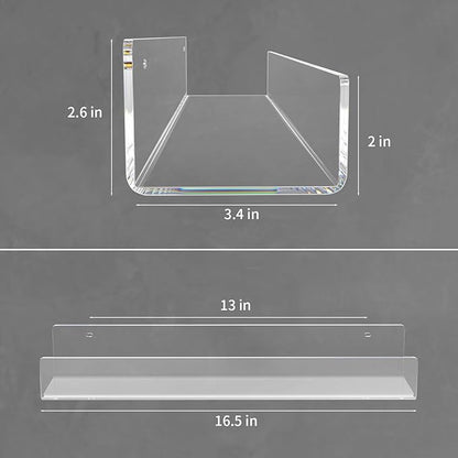 NIUBEE 16.5-Inch Acrylic Floating Bookshelves, 4-Pack, Clear Modern Wall Shelves for Child/Toddler， Invisible Ledge Book Shelves for Multi-Layer or Multi-Room Storage in Kids’ Rooms and Family Spaces