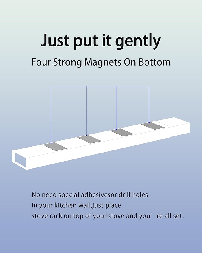 4X Strong Magnetic Stove Top Shelf, Adjustable 15-30 Inches, Fits Various Stove Lengths, Kitchen Organizer, Holds Spices, Condiments and BBQ Sauces (White)