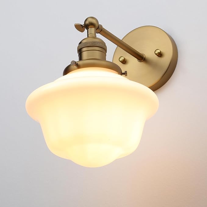 Pathson Vintage Wall Sconce Lamp with Milk White Glass Shade, Hardwired Bathroom Wall Vanity Lighting for Living Room Bedroom Kitchen