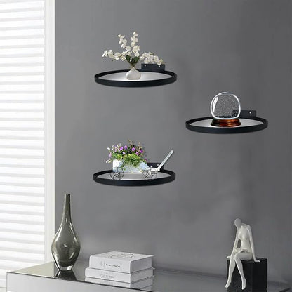 Cityelf Floating Shelves Wall Mounted Wall Decor Iron Glass Hanging Shelf Home Decor Set of 3 Display Ledge Shelves for Living Room Bedroom Office-Black