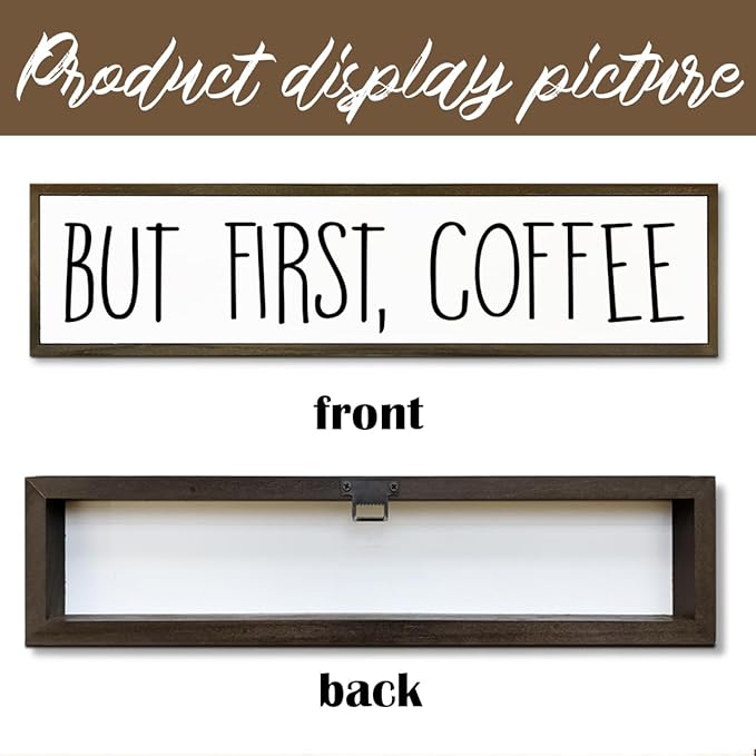 Coffee Signs for Coffees Station Decor, Farmhouse Table Shelf Decoration, Wall Art for Home Office Kitchen, Rustic Wooden Hanging Sign, But First Coffee Signs, 17.8x4x1.2 inches
