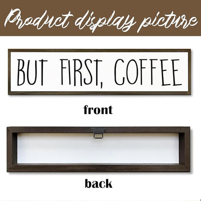 Coffee Signs for Coffees Station Decor, Farmhouse Table Shelf Decoration, Wall Art for Home Office Kitchen, Rustic Wooden Hanging Sign, But First Coffee Signs, 17.8x4x1.2 inches