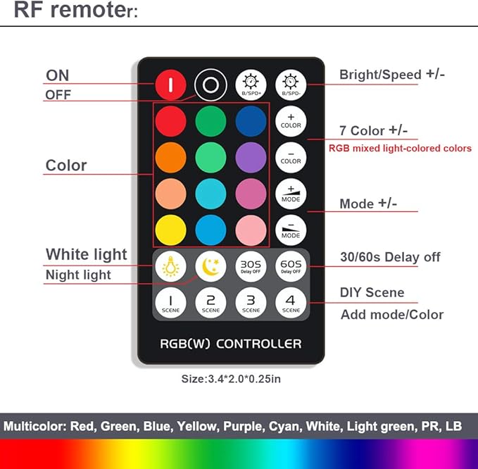Dimmable Under Cabinet Lighting, RGB LED Light Bar, RF Remote Control Lamp, Multicolor Under Counter Lights for Desk, Room, Cupboard, Hallway, Shelf, Closet (36 Inch)
