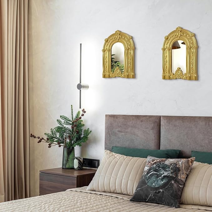 ZEXUIRU 2PCS Arched Window Wall Mirror,Rustic Farmhouse Home Decor, Wood Framed Accent Mirror for Living Room,Bathroom,Bedroom,Kitchen,14.5x10.6 Inches