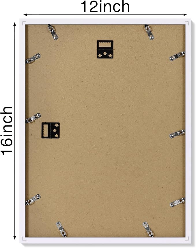 Vittanly 12x16 Picture Frames Set of 4, Display Pictures 11x14 with Mat or 12x16 without Mat, Gallery Frame for Wall Display, Engineered Wood with Shatter Resistant Plexiglass, White