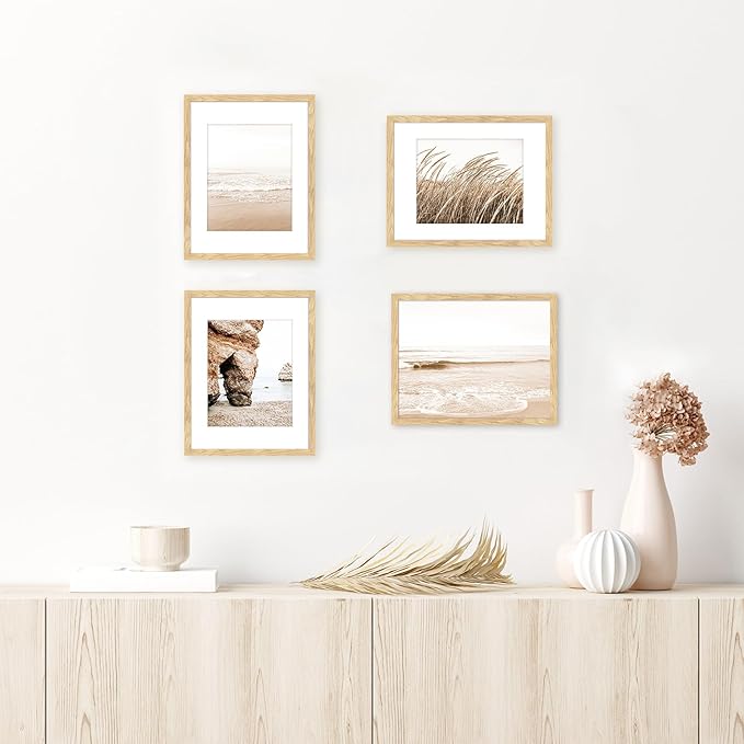 ATOBART 11x14 Picture Frame Set of 4,8x10 with Mat or 11x14 Without Mat with Perspex Glass Vertical or Horizontal Tabletop Display, Paintings, Posters, Artwork, Birthday Christmas Gift