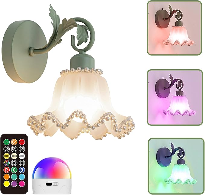 Battery Operated Wall Sconce,Wireless Rechargeable Wall Light with 5400mAh Bulbs & Remote & Timer,9 RGB and 3CCT Dimmable Wall Lamp for Bedroom,Living Room,Hallway Wall Decor