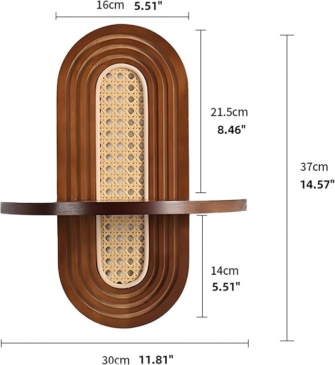 Modern Rattan Wall Shelf, Arched Rattan Wall Shelf, Decorative Wall Flower Stand, Bohemian Style Hanging Shelf, Pastoral Style, Suitable for Bedroom, Living Room and Balcony(Brown)