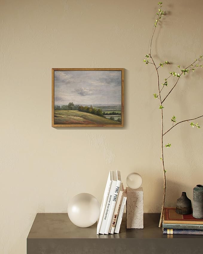 SHENIFY Landscape Framed Canvas Wall Art Vintage Classical Rural Hill Prints Hallway Kitchen Office Decor - 8x10in Natural Framed
