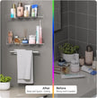 HIIMIEI Bathroom Shelves Wall Mounted: Clear Floating Shelf with Hand Towel Bar, 14.9in Acrylic Hanging Shelves Over Toilet, Set of 3 Bathroom Organizers Rack for Skin Care, Perfume, Lotion, Storage