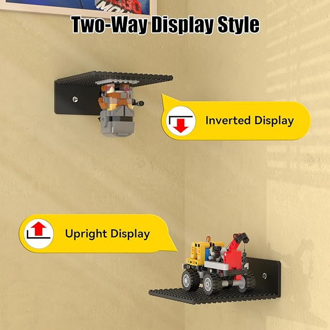 BlissBox 6-Pack Floating Shelves for Wall Compatible with Lego Building Bricks, 5x5.5inch Dual‑Sided 16x17 Studs for Toy Brick Storage and Display, ABS Display Shelves for Room Decor, Black