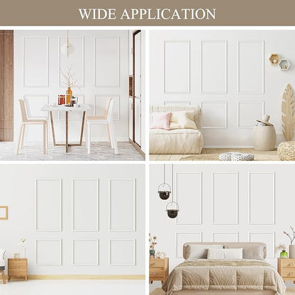 3 Sets Peel and Stick Wall Molding Kit, Premade Wainscoting Panels for Interior Wall Moulding Decor, Ready to Assemble Wainscoting Accent Panel (54 x 24In, 24 x 24In)