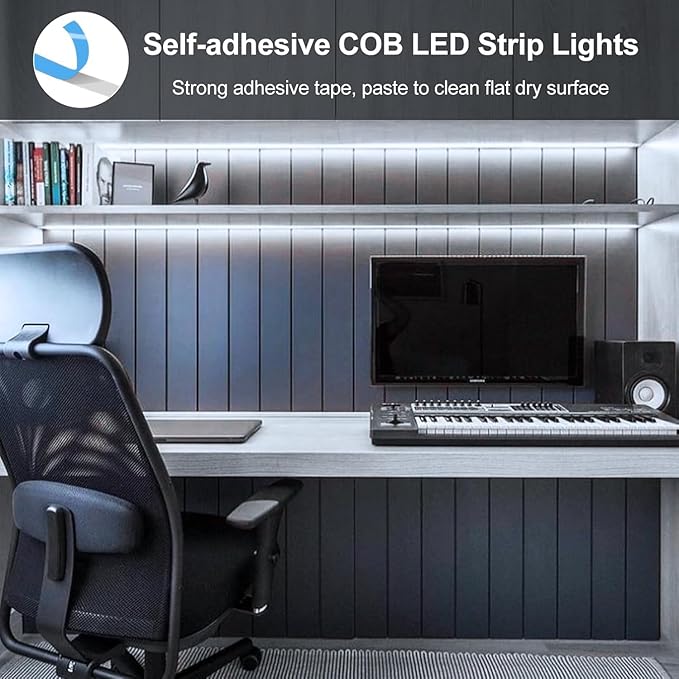 EJ's SUPER CAR COB LED Strip Lights, 4.92FT 3Pack 6000K Cool White Battery Powered LED Strip Lights Timer Dimmable Flexible Cuttable Tape Lights for Cabinet Shelves Bedroom