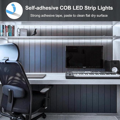 EJ's SUPER CAR COB LED Strip Lights, 4.92FT 3Pack 6000K Cool White Battery Powered LED Strip Lights Timer Dimmable Flexible Cuttable Tape Lights for Cabinet Shelves Bedroom