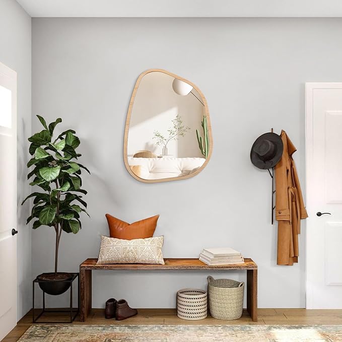 Asymmetrical Irregular Mirror Wall Mounted, Unique Vanity Mirror, Shaped Dressing Boho Mirror Decorative for Living Room, Bathroom, Bedroom, Entryway Wall Decor 20"x16"