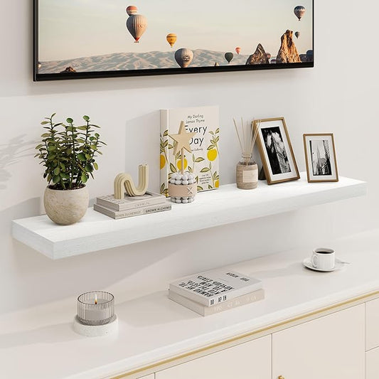 White Floating Shelves 48 Inch Long, 8 Deep Floating Shelves for Wall, Rustic 48" Long Fireplace Mantel, Large 48 x 8 Wall Shelves for Bedroom, Living Room, Bathroom, White Deep Shelves Set of 1