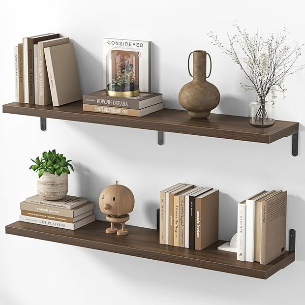 Marsmiles Extra Wide Floating Shelves for Wall, 40x8 Inch Natural Wood Grain Bookshelves, Heavy Duty Mounted Shelving for Bathroom, Kitchen, Living Room, Bedroom,Set of 2，Walnut