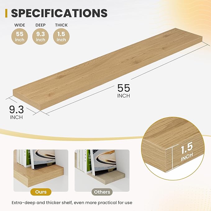 55 Inch Floating Shelves, 9.3