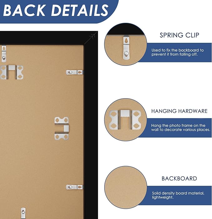 PEALSN 11x15 Picture Frames Set of 6, Display Pictures 8x12 with Mat or 11x15 without Mat for Wall Mounting, Photo Frames Collage for Wall Decor, Black.