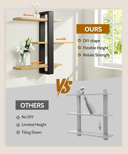 SUMGAR Floating Shelves for Wall Mounted Shelving Unit All Pine Wood 3 Tier Large Shelf for Bedroom Living Room Office Bathroom Home Decoration Storage Plant Photo Display Modern 20in