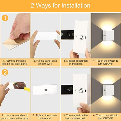 Lightess Rechargeable Wall Sconce Set of 2 with Touch Switch, Dimmable Indoor Wall Lights Battery Powered for Hallway, Warm White, LG9939113