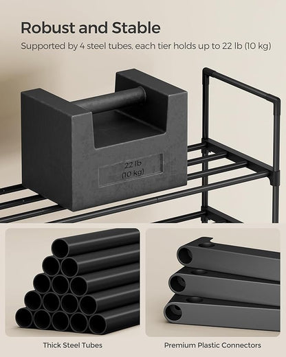 SONGMICS Shoe Rack, 2-Tier Shoe Organizer, Metal Storage Shelf, Upright or Upside Down, for 12-15 Pairs, Stackable, for Entryway, 11.8 x 36.2 x 14.6 Inches, Black ULSA12BK