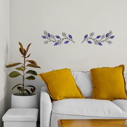sxnzequnze 2 Pcs Metal Leaf Wall Art Crystal Bling Decorations Silver Leaves 3D Iron Handmade Home Decor Hanging Minimalist Accents Modern Set for Living Room Bathroom Bedroom Dining Room Hallway