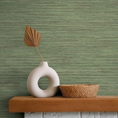 Tempaper Textured Green Horizontal Faux Grasscloth Removable Peel and Stick Wallpaper, 20.5 in X 16.5 ft, Made in The USA