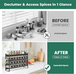 EsLuker.ly Spice Seasoning Rack Organizer Kitchen Countertop, 4 Tier Bamboo Spice Shelf Holder Storage with 4 Hooks, Wall Mounted Freestanding Stand for Pantry, Black (Jars Not Included)